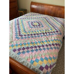 Vintage Patchwork 86" x 86" Quilt & 2 Pillowcases Floral Cottagecore Shabby Chic